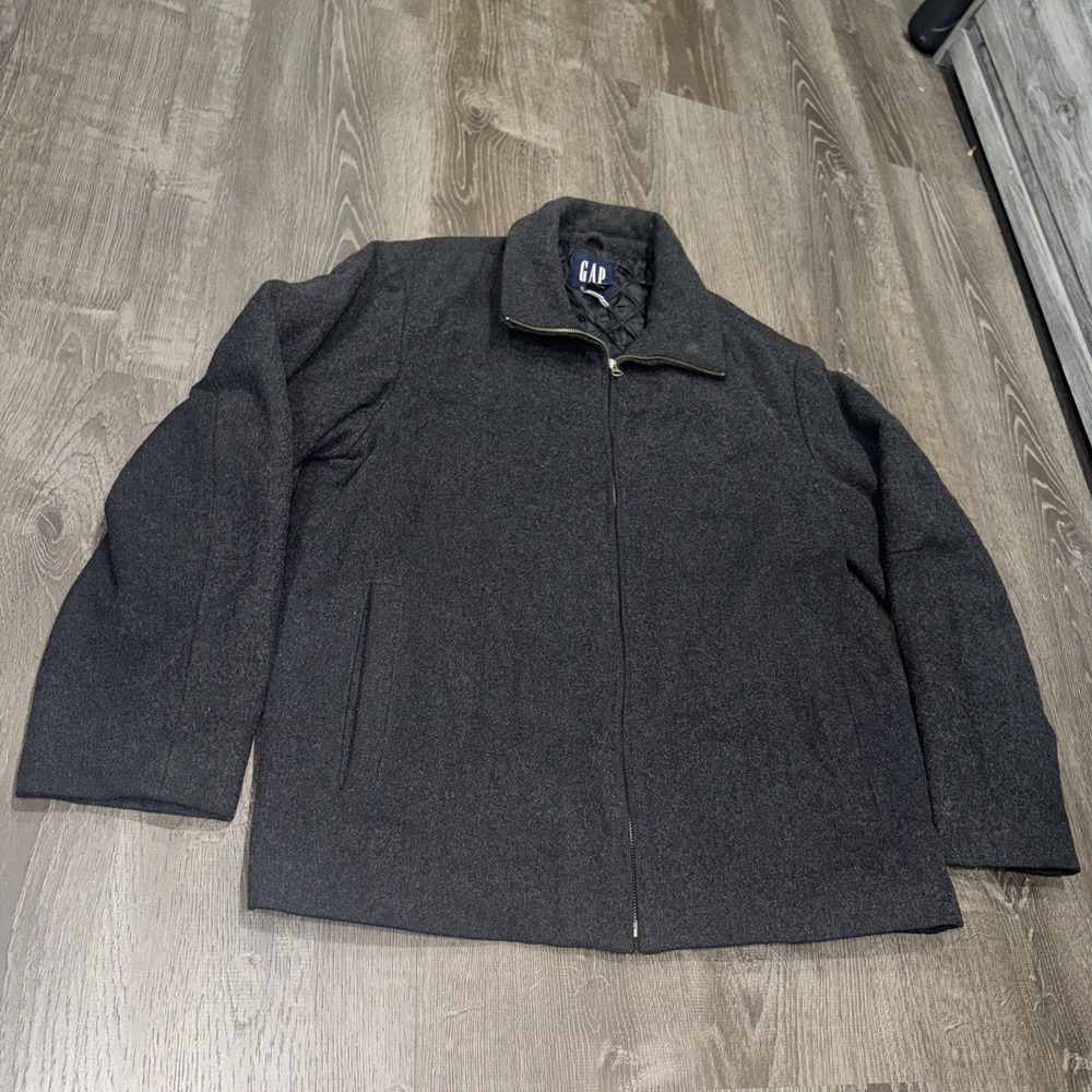 VTG Gap Wool Deck Coat y2k Harrington Jacket L men's Gray quilted Lining Zip